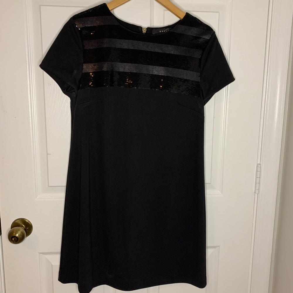 Black Mini Dress, Sequin Detail | Mango | Size M
